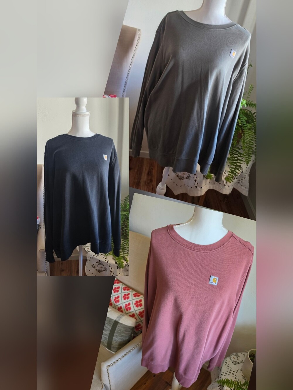 THREE Carhartt TENCEL™ Fiber Series Crewneck Sweatshirt - Coral, Green & Black